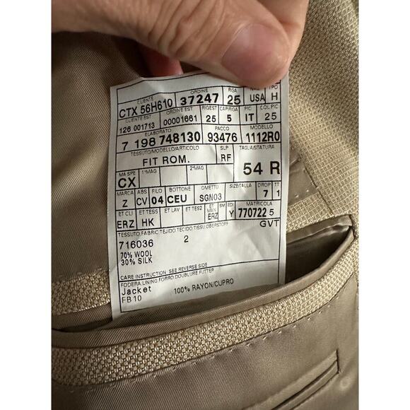 Ermenegildo Zegna Men's Beige Wool and silk Double Breasted Blazer Coat Size 54 - Picture 10 of 11